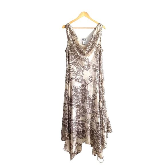 Robbie Bee Dresses & Skirts - Robbie Bee Mid Dress Size 16W Tan Floral Whimsical Romantic
